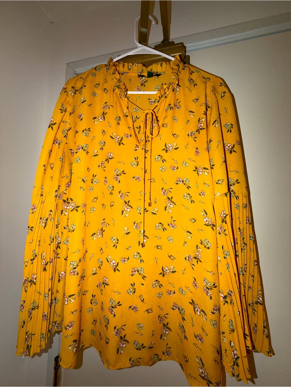 Lauren Ralph Lauren Mustard Floral Tie-Neck Blouse